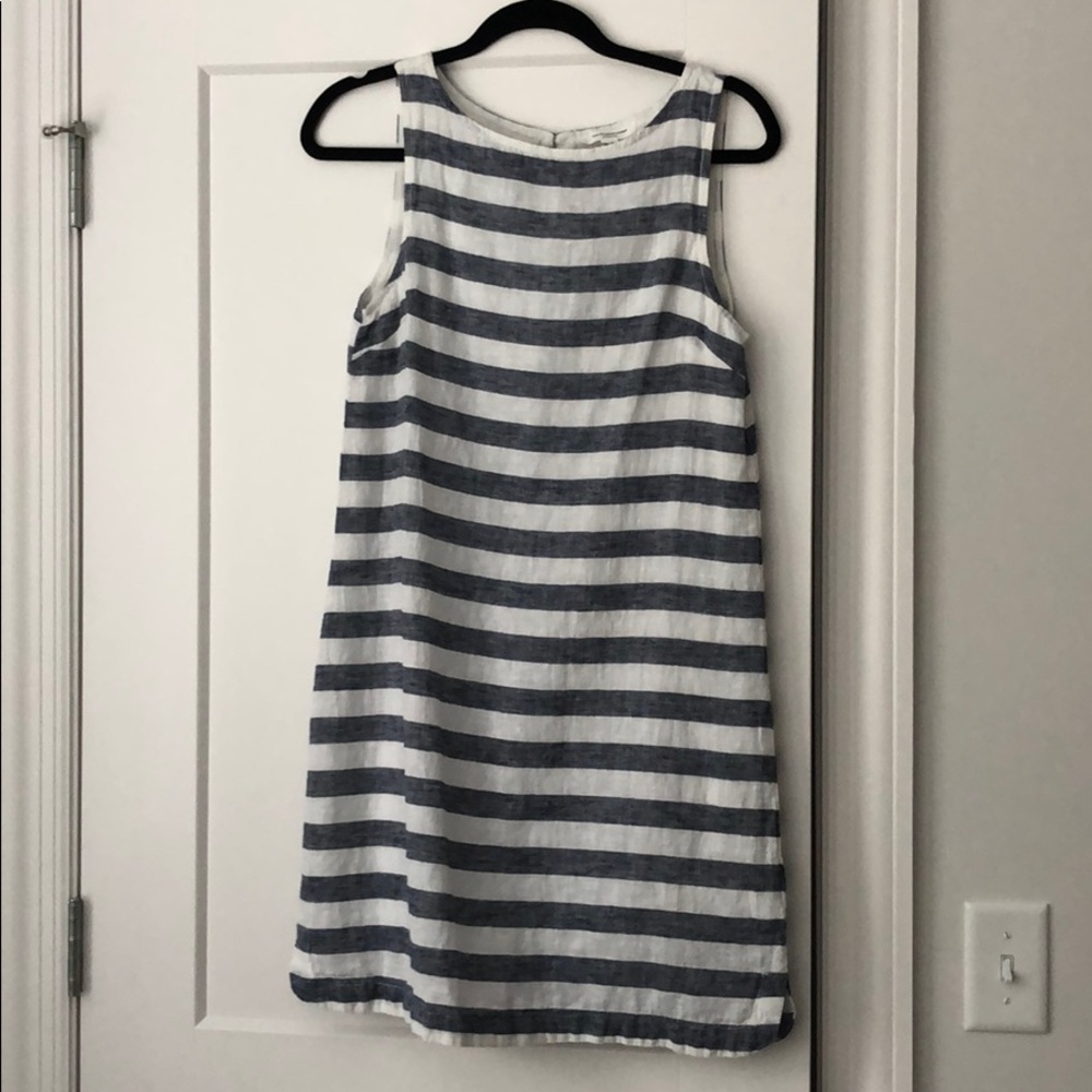 Beach Lunch Lounge Blue White Stripe Linen Dress
